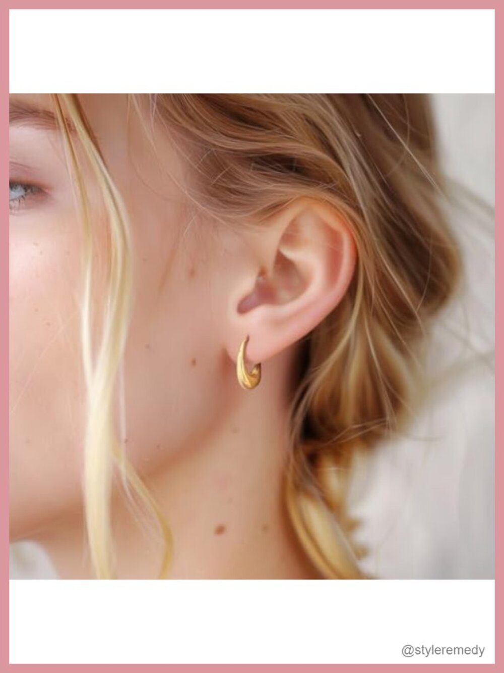 14K Gold Plated Chunky Hoop Earrings French Wire Crescent Minimalist - Picture 3 of 6